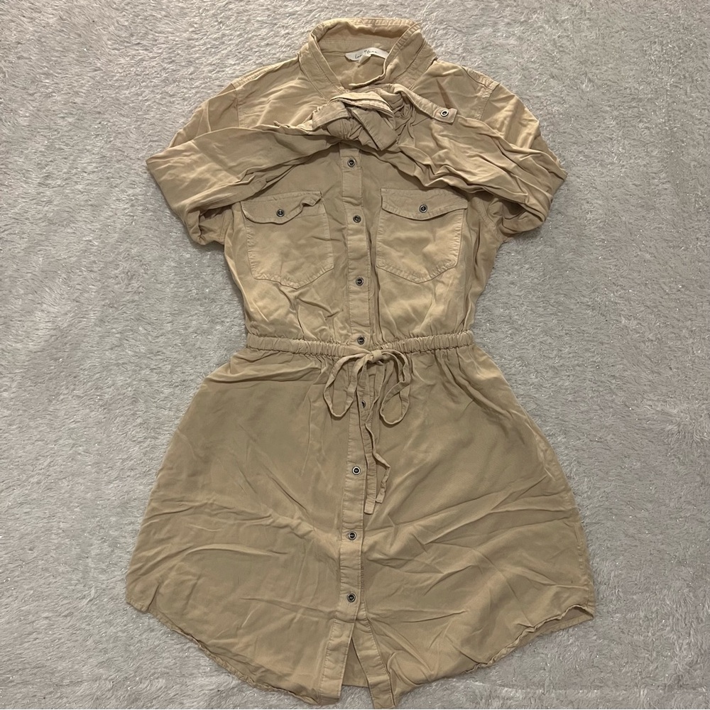 Beige Button-Up Shirt Dress - Picture 2 of 3
